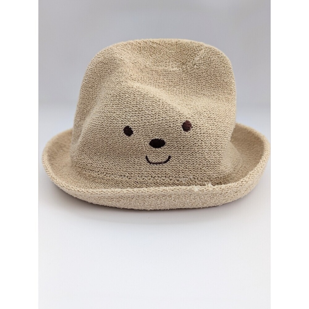 Baby/Kids Unisex Beige Animal/Bear-Face Bucket Sun Hat w/Tie